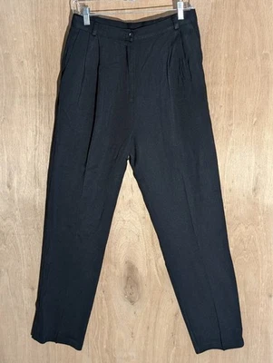 laura ashley dress pants womens size 28x31 tapered pleated front high rise black - Image 1 of 4