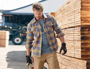 Engelbert Strauss Men’s Flannel Plaid Shirt Brown Blue Long Sleeve Size L - Picture 1 of 11