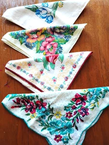 Vintage 50er Jahre Blumenmuster - Taschentücher - handgerollter Rand - Neu aus altem Lagerbestand - Bild 1 von 8
