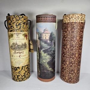 JUEGO DE 3 TUBOS REGALO VINO Cartón Decorativo con Tapa y Mango de Cuerda - VACÍO - Imagen 1 de 22