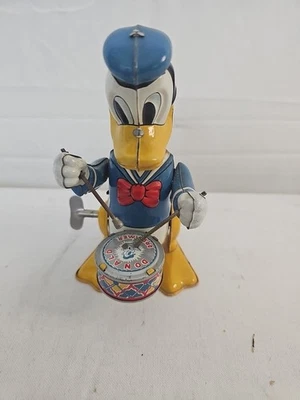 复古 20 世纪 50 年代 Marx 迪士尼 唐老鸭 鼓手 锡石版 发条 玩具 可正常工作 — 第 1/4 张图片