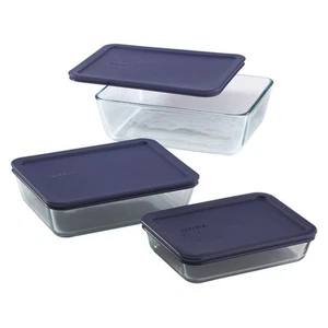 Pyrex Simply Store - Rectangular Glass Storage 3pc Set with Blue Lids (Made in t - Picture 1 of 1