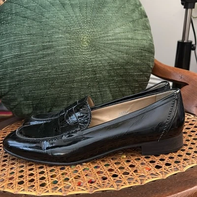 J Crew Black Patent Leather Penny Loafers - Image 1 of 4