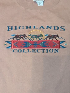 Vintage Aztec Highlands Collection EMI  Embroidered Southwestern T Shirt Size L - Picture 1 of 7
