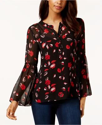 /LX028/ kensie Printed High-Low Top Black Combo Sz M $79 Foto 1 de 2