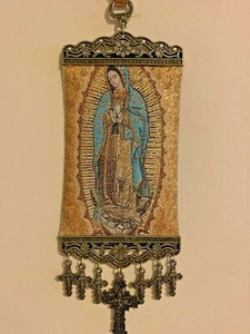 Religiöse Ikone Banner Unsere Dame von Guadalupe Maria Reine Baumwolle mit Goldgarn Wand - Bild 1 von 7