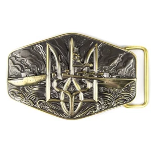 Warship done! solid brass belt buckle, ukrainian trident, russian combat ship - Picture 1 of 19