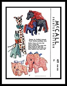 McCall #419 Horse Giraffe Elephant Sewing Pattern Stuffed Animal Mother Daughter