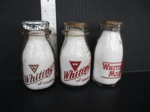 3 Whitings Dairy Half Pint Milk Bottles Round Maroon Pyro - Picture 1 of 3