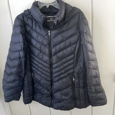 London Fog  Down Puffer Jacket Womens XL 48”x28” Lightweight Hooded Chic Core - Image 1 of 4