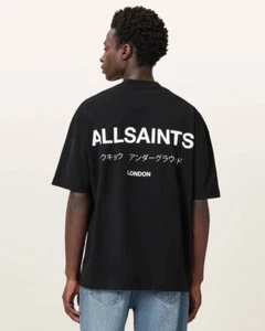 AllSaints Underground Jet Black T-shirt Oversized Size XS S M L NEW - Picture 1 of 4