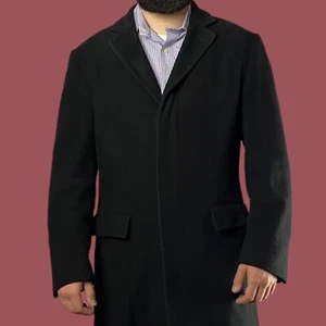 Burberry Vintage Men's Wool/Cashmere Coat - 50 L Black Designer Classic Overcoat - Picture 1 of 10