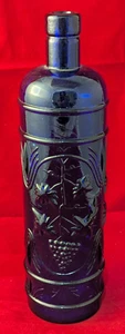 Cobalt Blue Vintage Spanish Glass Bottle with Grapes - Picture 1 of 4
