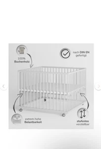 Sämann® Holz Laufgitter Baby Laufstall 100x100 cm mit Matratze, Holz, Weiß - Bild 1 von 3
