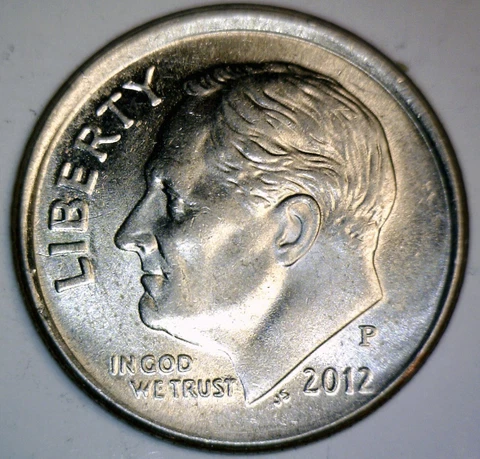 2012 ERROR OFF CENTER BS Roosevelt Dime BU Coin VERY RARE DATE O/C Broad Struck Cover