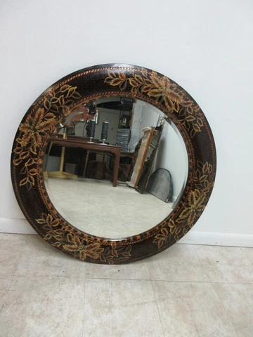 John Richard Ebonized Distressed Italian Round Hanging Wall Mirror Cover