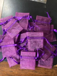 100 NEW Amethyst Organza Bags Favors with Purple SATIN TIES USA SELLER - Picture 1 of 5