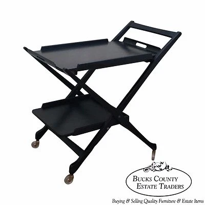 Carro de barra de servidor italiano moderno de mediados de siglo negro ebonizado en forma de X Foto 1 de 4