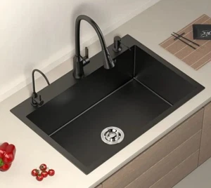 Évier de Cuisine Moderne en Acier Inoxydable Noir Avec Tous Les Accessoires - Imagen 1 de 6