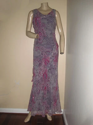 Vintage 80s Stenay Purple Gray Paisley Beaded Sequin Sleeveless Maxi Dress XS/S - Image 1 of 4