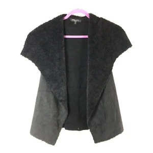 Romeo + Juliet Couture Faux Fur Sherpa Black Winter Vest Size M Leather Look - Picture 1 of 8