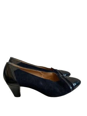 Bally Vintage 80s Elegant Black Suede Patent Leather Heels Size 6 1/2 US 8,5 - Image 1 of 4