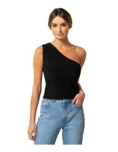 Forever New Parker One Shoulder Knit Top Black AU Size 8 - Picture 1 of 7