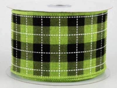 Fita xadrez preta verde limão St. Patrick’s de 1 jarda 2 1/2” borda com fio - Imagem 1 de 2