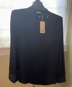 Camicetta donna Vince blu navy slim aderente seta elasticizzata nuova con etichetta media crepe de chine - Foto 1 di 13