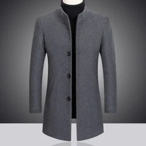 Men's Leisure Boutique Business Slim Wool Coat Trench Jacket Blends - Picture 1 of 23