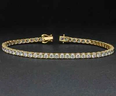 Brazalete de tenis para mujer de diamantes de corte redondo de 5 quilates enchapado en oro amarillo de 14 k Foto 1 de 4