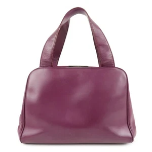 Authentic PRADA Leather Tote Bag Hand Bag Purple Antique Black HDW Used F/S - Picture 1 of 24