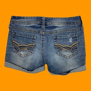 Wallflower Jean Shorts 5 Cut Off Jean Cuff Distressed Denim Low Rise Crop 28x3 - Picture 1 of 10