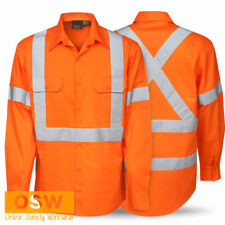 Hi Vis Orange Long Sleeve Vent Rail Electrician Cross X-Back Shirt M *