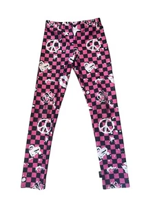 Pixie Lane Girls Hi Shine Checkered Preppy Graffiti Print Leggings Size 5 - Picture 1 of 3