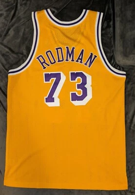DENNIS RODMAN Nike Los Angeles Lakers Gold Authentic Jersey 48 Bulls Mavericks - Image 1 of 4