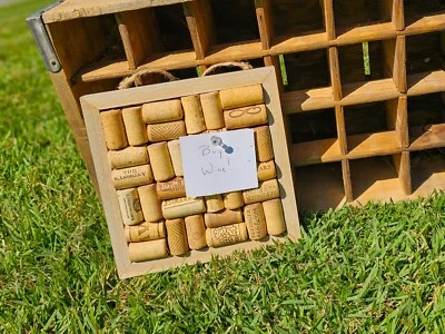 Framed Wine Cork Trivet Board Pinboard - Pushpin Wine Corkboard - Basket Weave - Image 1 of 4