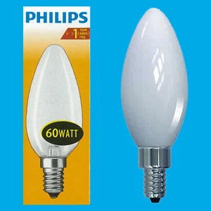 4x 60W Philips Frosted Candle Incandescent Filament Dimmable Light Bulb SES E14 - Picture 1 of 1