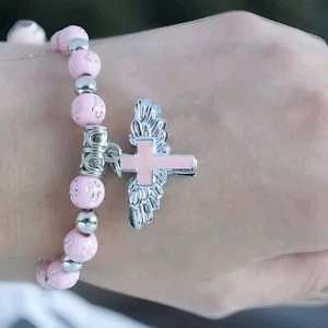 Frauen Acryl Charme Armband Rosenkranz Engel Kreuz Christ Jesus Christus - Bild 1 von 3