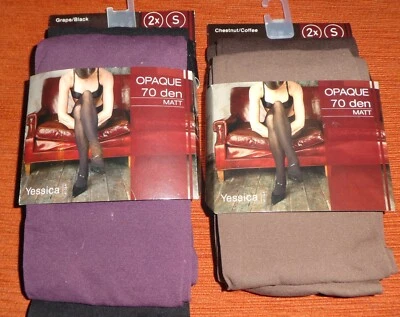 C&A Yessica 2 x 2 Paar blickdichte Strumpfhosen Gr. S Schwarz Coffee 70 den Neu! - Bild 1 von 3