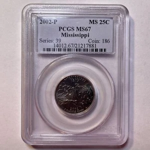 2002-P Mississippi Washington State Quarter PCGS MS67 Mint State Coin #21539 - Picture 1 of 3