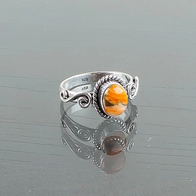 Подарок ювелирное кольцо ручной работы из серебра 925 пробы с оранжевой медью бирюзой драгоценным камнем - Изображение 1 из 3