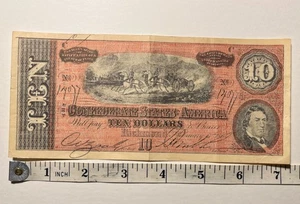 1864 $10 Dollar Confederate States of America Richmond Serial #14077 ?COPY? - Picture 1 of 15