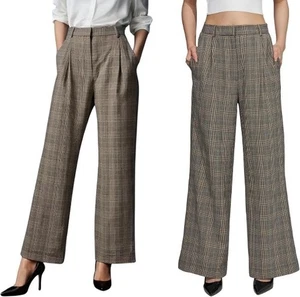 American Eagle Women's Trousers Gray Glen Plaid Wide Leg Stretch Pants - Size 4 - Picture 1 of 18