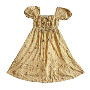 Kopal Anthropologie Blockdruck Midikleid Bohemian Puffärmel Größe Large neu mit Etikett - Bild 1 von 14