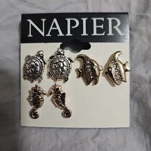 Nuevo Juego de Pendientes Perforados Napier Ocean Sea Animals Tono Dorado y Tono Plata - Imagen 1 de 3