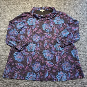 Sahara Tunic Top Womens Size UK20 Blue Purple Tropical Cowl Neck Boho Lagenlook - Picture 1 of 10