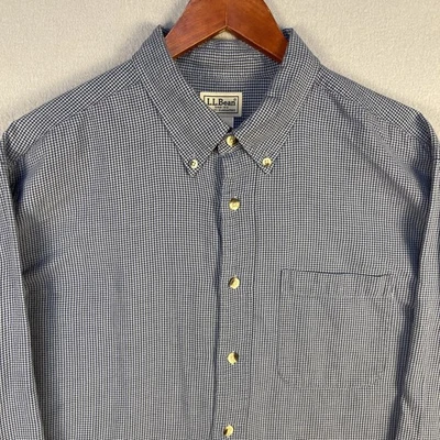 LL Bean Flannel Shirt Mens Large Blue Micro Plaid Wool Cotton Long Sleeve Gorp - Image 1 of 4