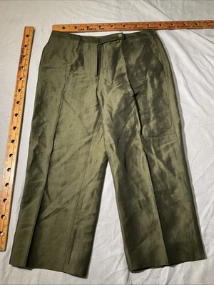 Kate Hill Pants Womens Sz 16 Green Linen Blend Button Accent Wide Leg Relaxed - Image 1 of 4