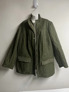 TALBOTS Woman Quilted Light Jacket 3X Olive Green Zip Snap Buttons Closure New - Picture 1 of 9